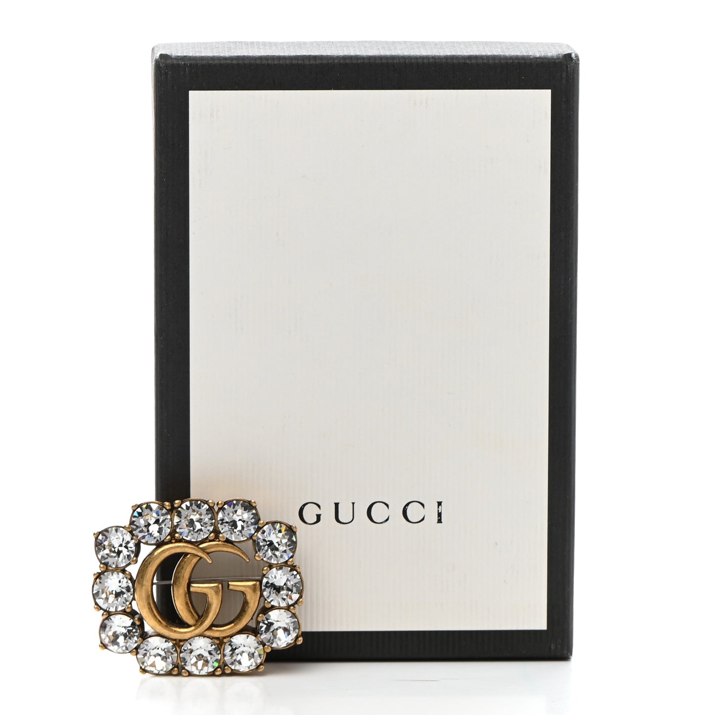 Metal Crystal Double G Brooch Aged Gold