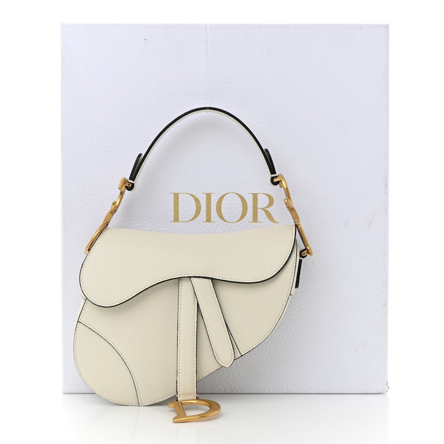 Grained Calfskin Mini Saddle Bag White