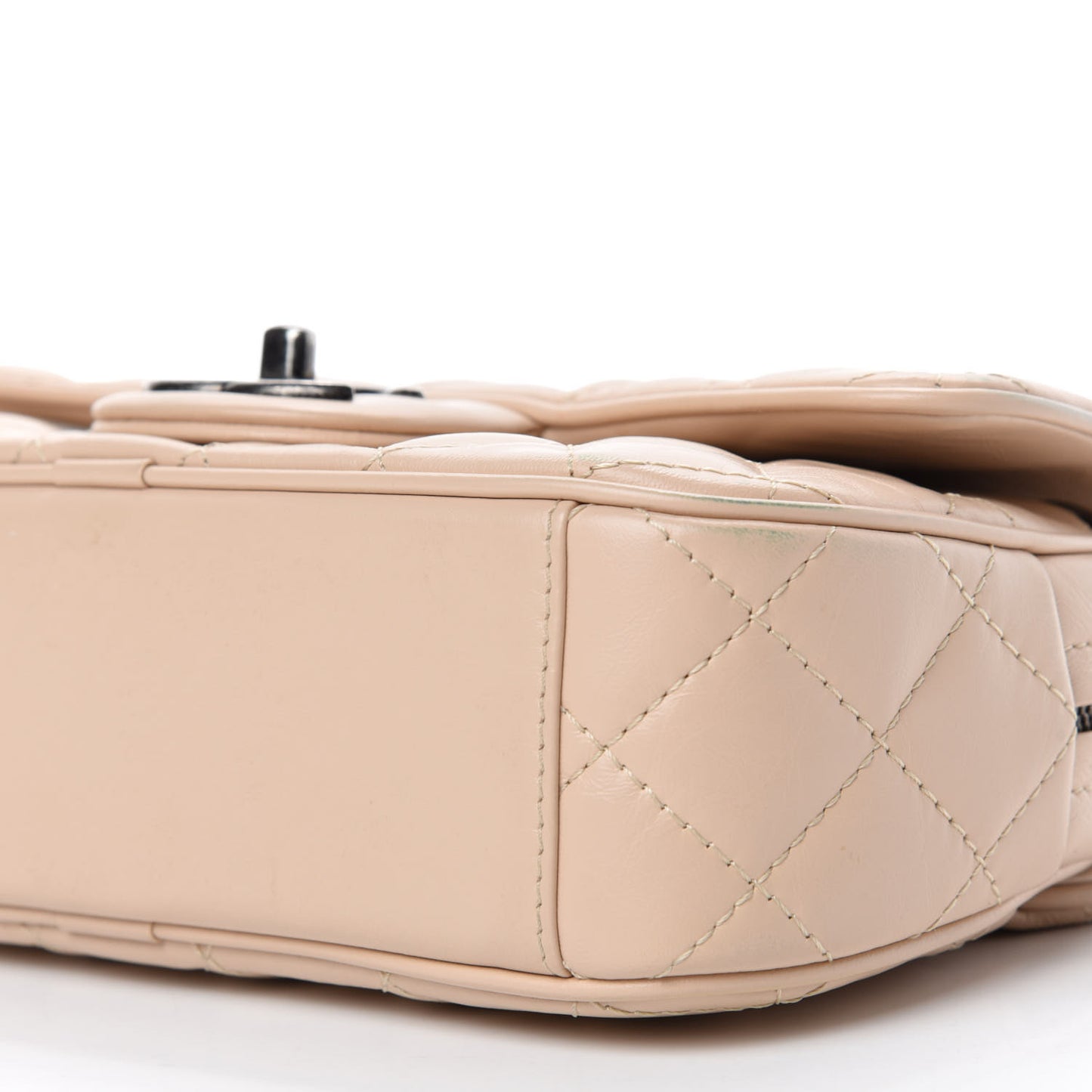 Aged Calfskin Quilted Small Easy Flap Beige