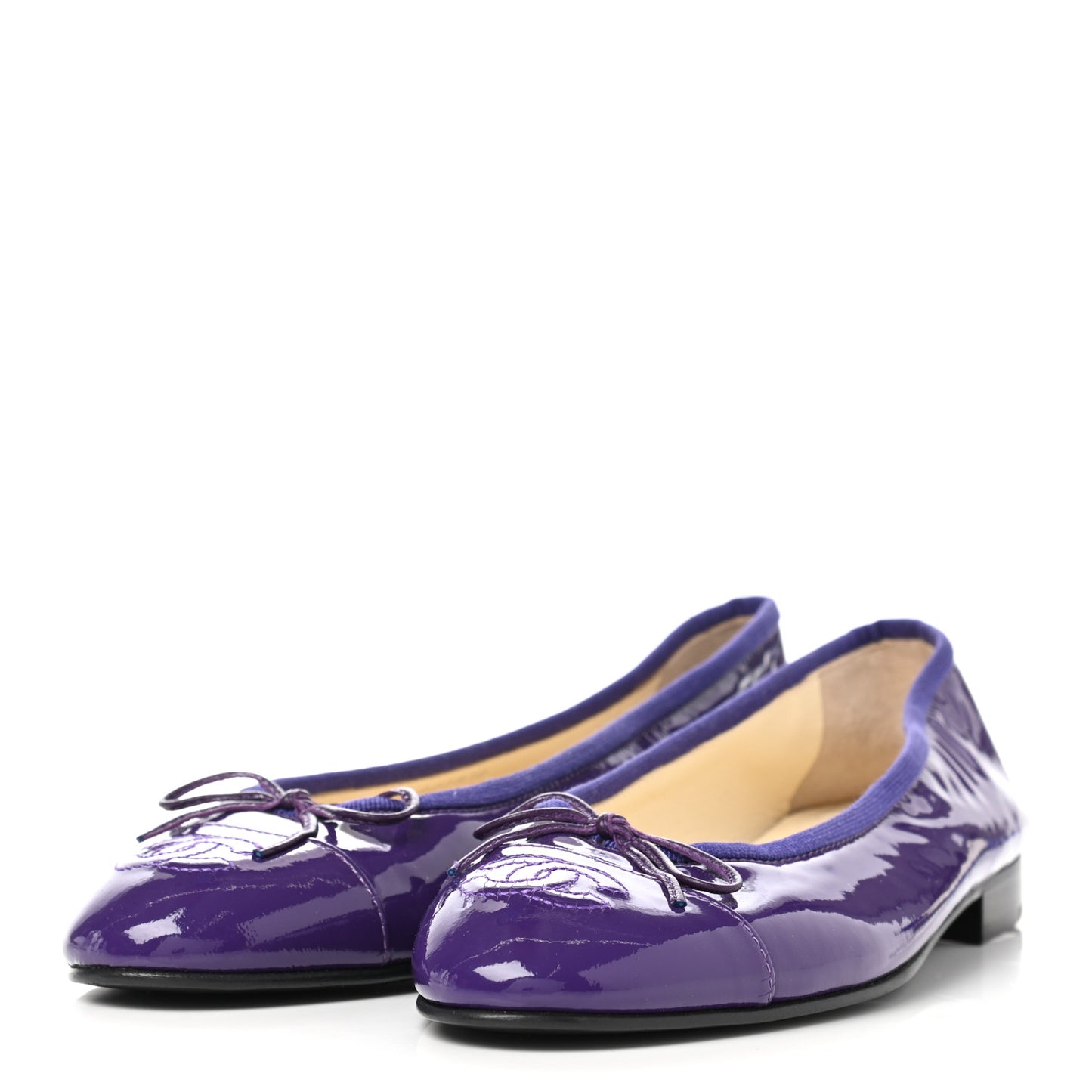 Patent Calfskin CC Cap Toe Ballerina Flats 36.5 Purple