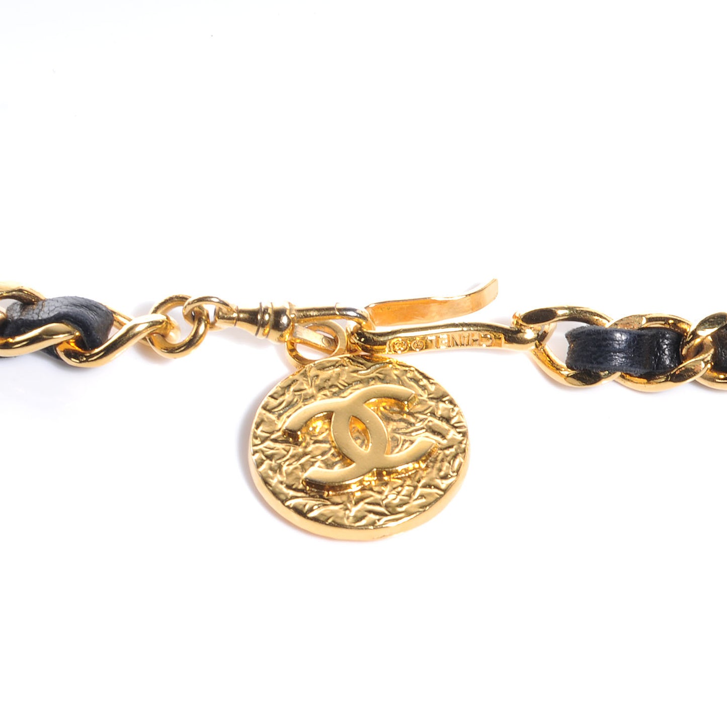 Leather Gold Chain Link Medallion Belt Black