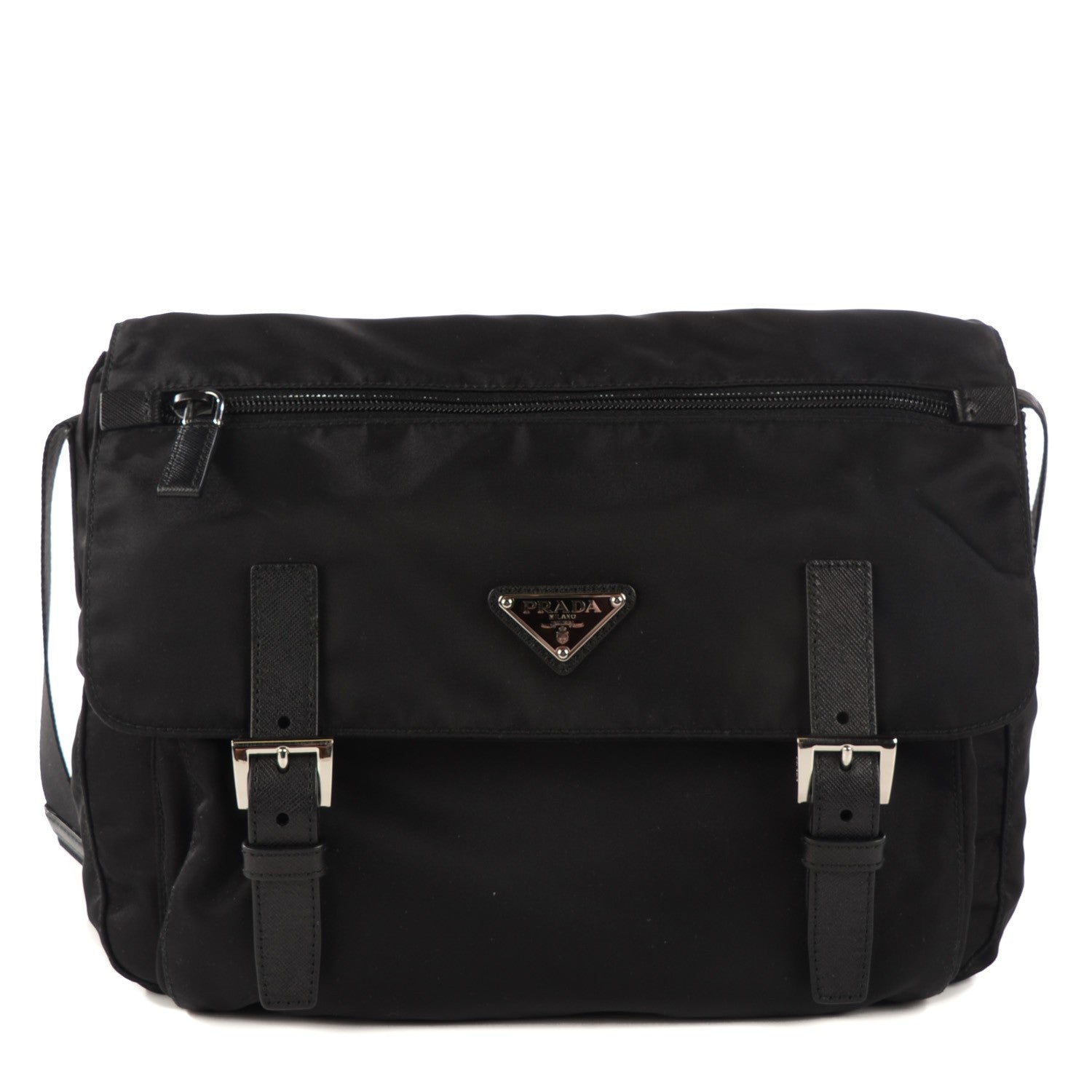 Prada Tessuto Nylon Saffiano Messenger Bag Nero Black 1 of 10
