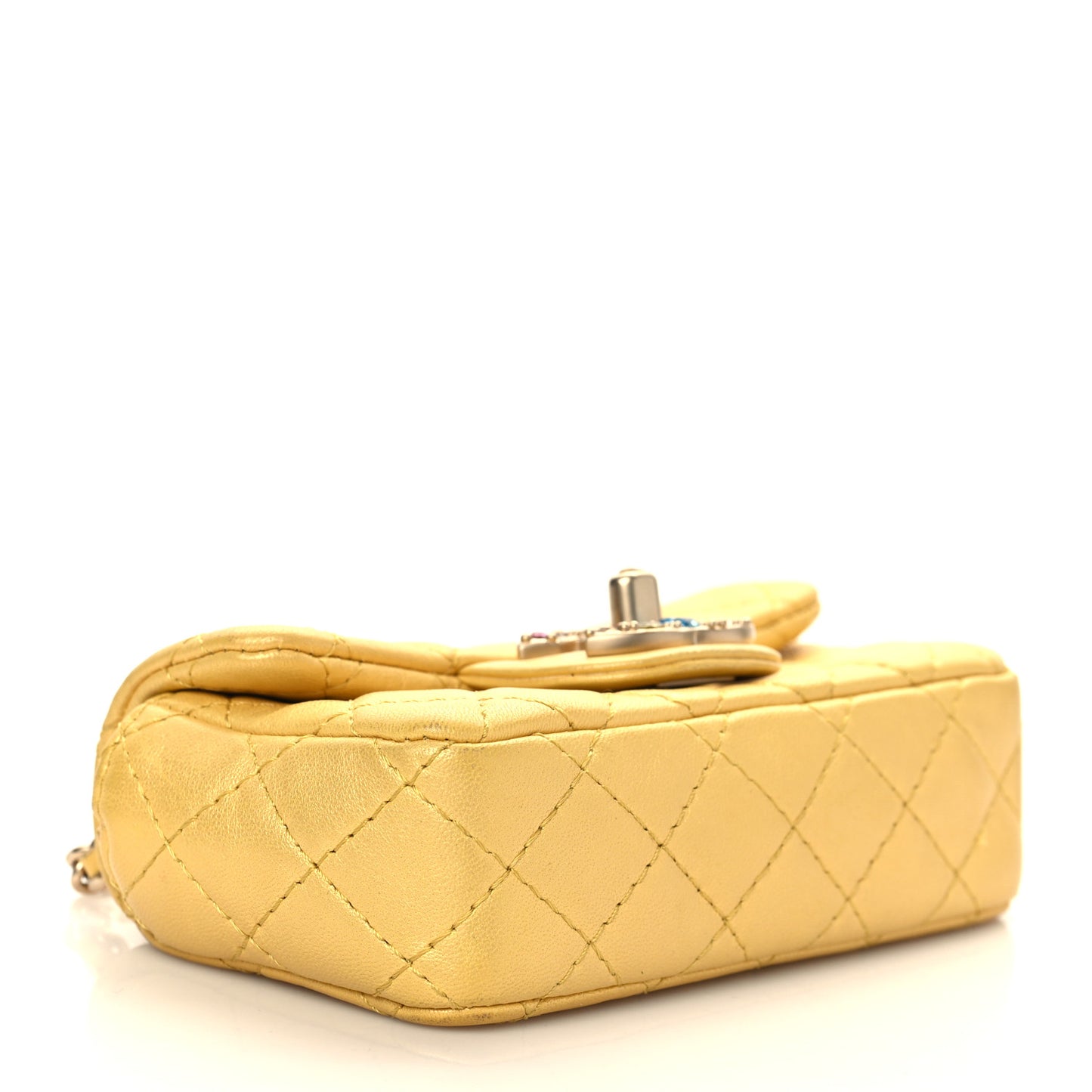 Iridescent Lambskin Quilted Extra Mini Precious Jewel Flap Yellow