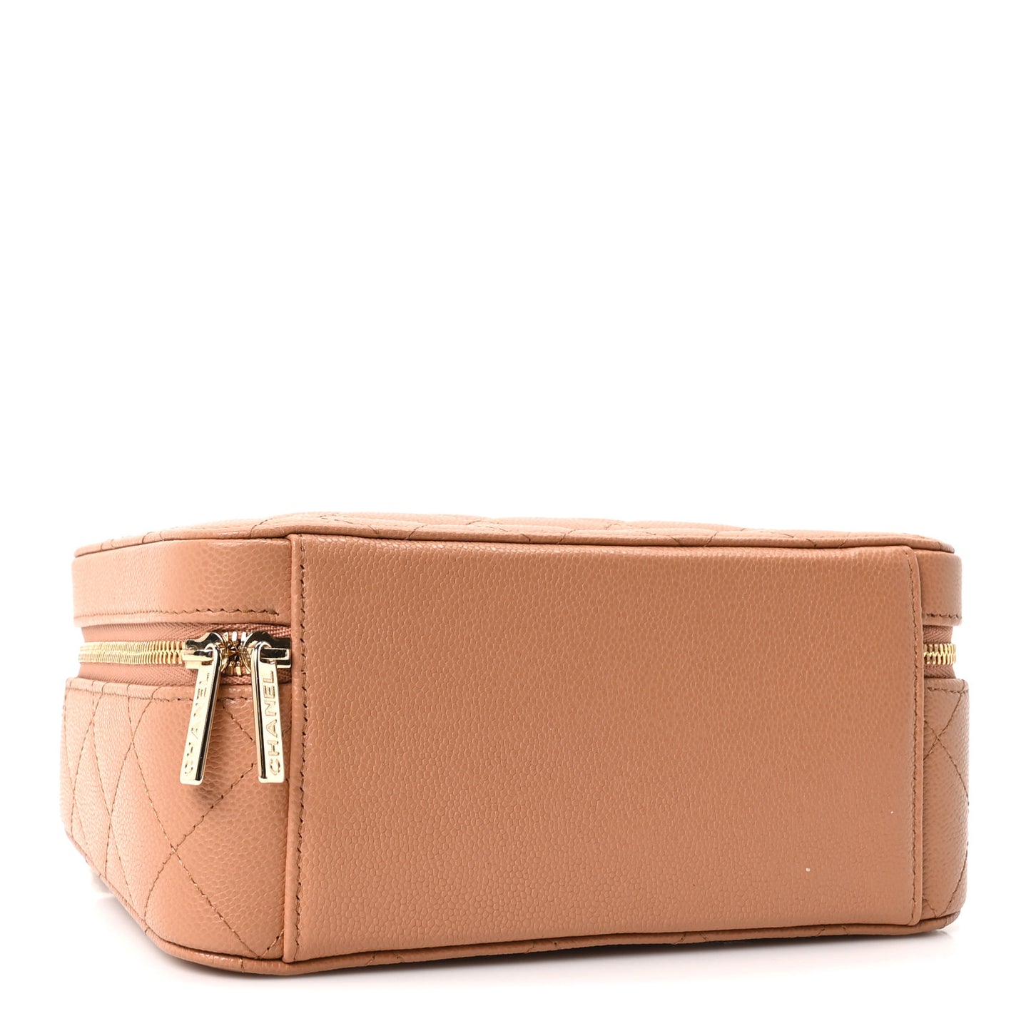Caviar Quilted Top Handle Vanity With Chain Dark Beige