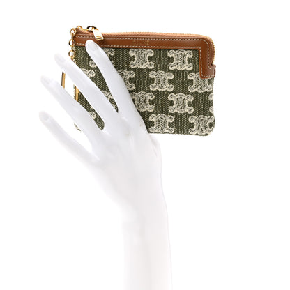 Celine Triomphe Canvas Calfskin Coin and Card Pouch Khaki 2 of 7