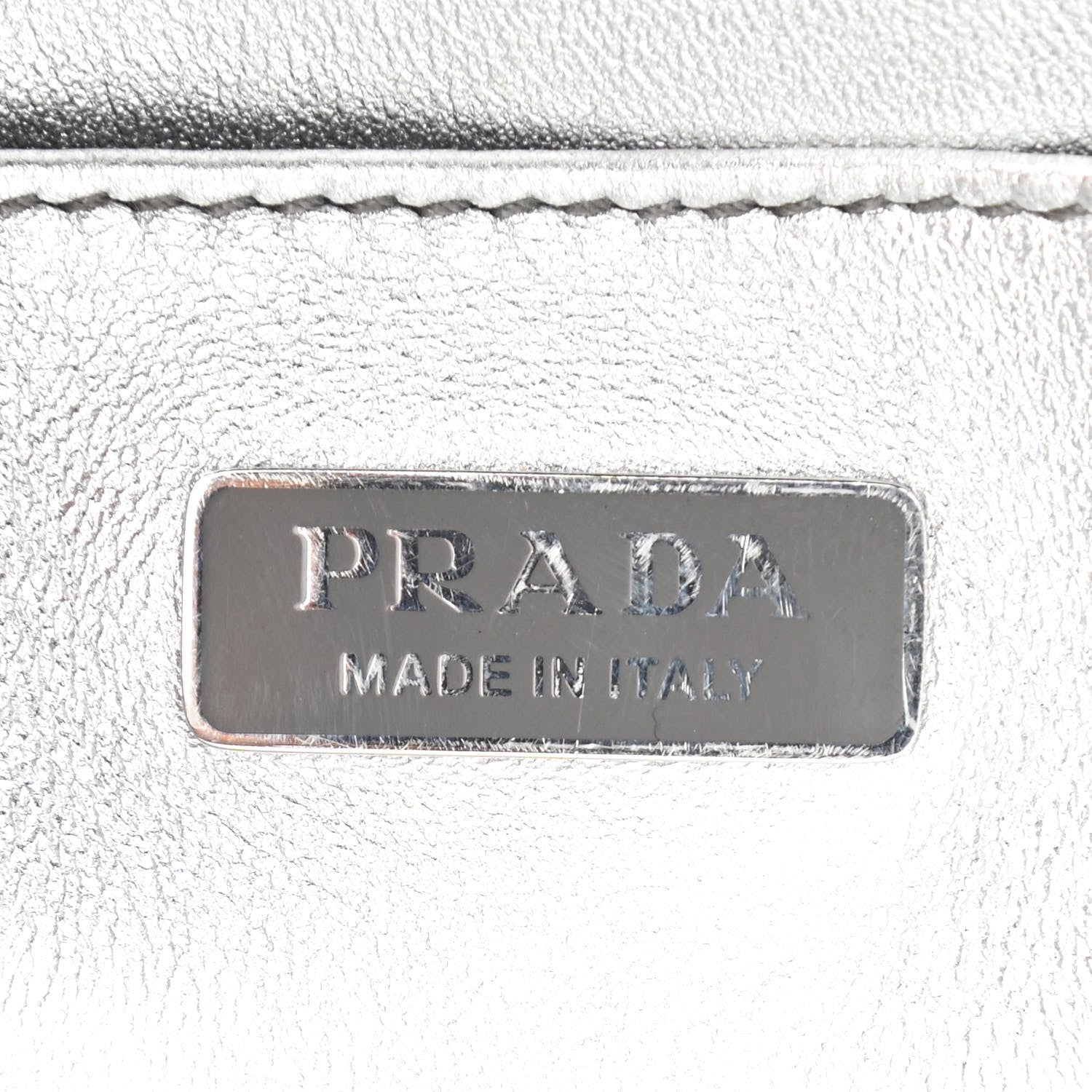 Prada Spazzolato Metal Triangle Logo Triangle Patterned Small Double Handle Crossbody Tote Argento 6 of 9