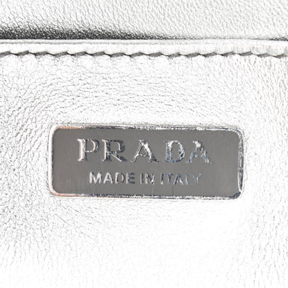 Prada Spazzolato Metal Triangle Logo Triangle Patterned Small Double Handle Crossbody Tote Argento 6 of 9