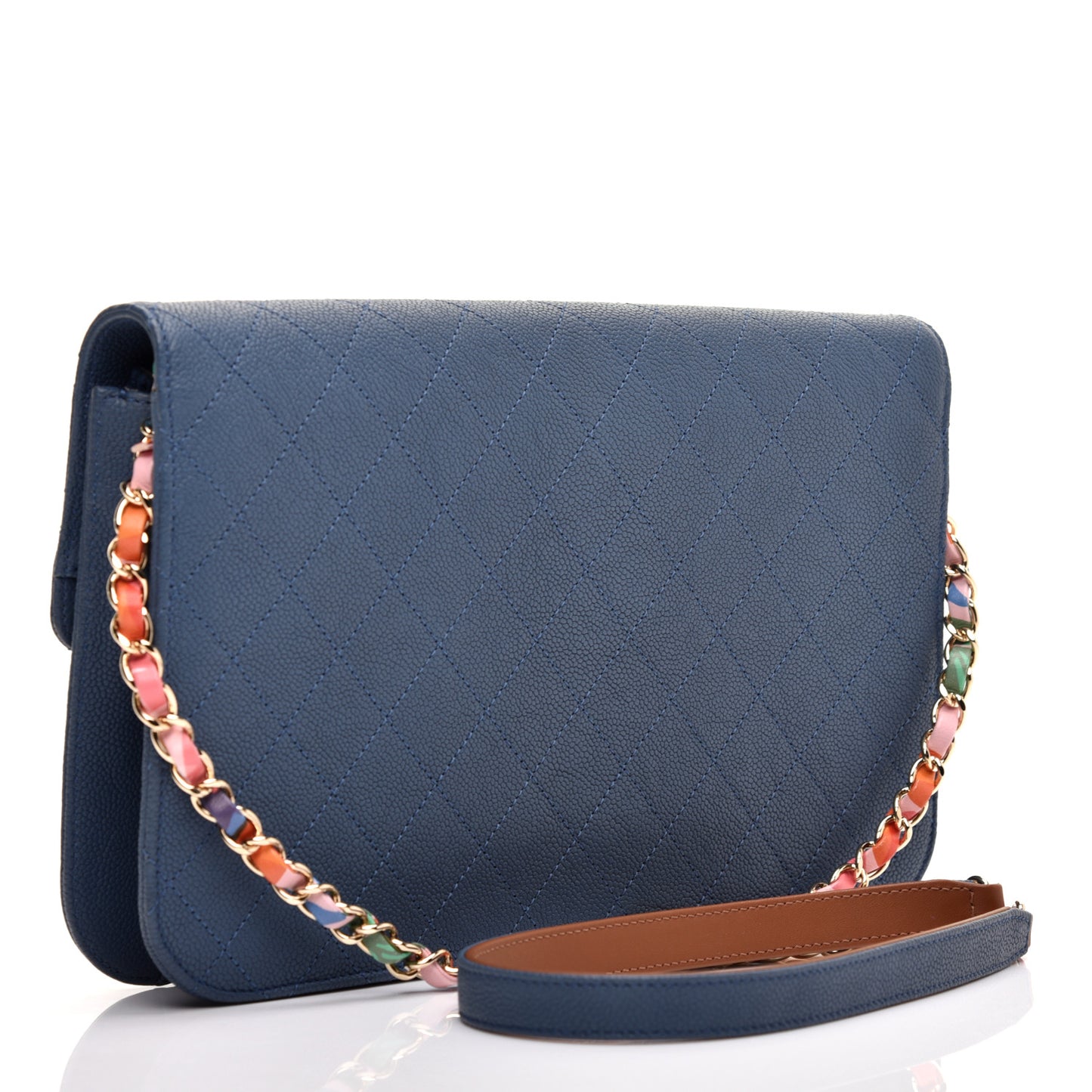 Grained Calfskin Quilted Cuba Flap Blue