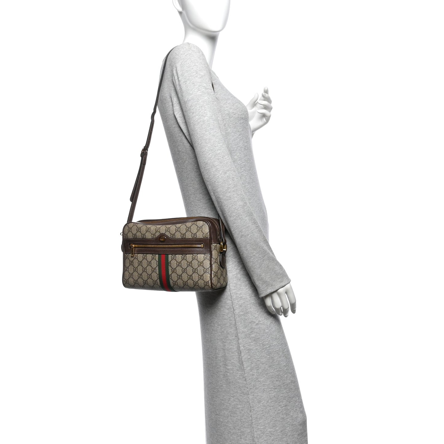 GG Supreme Monogram Web Small Ophidia Shoulder Bag Brown