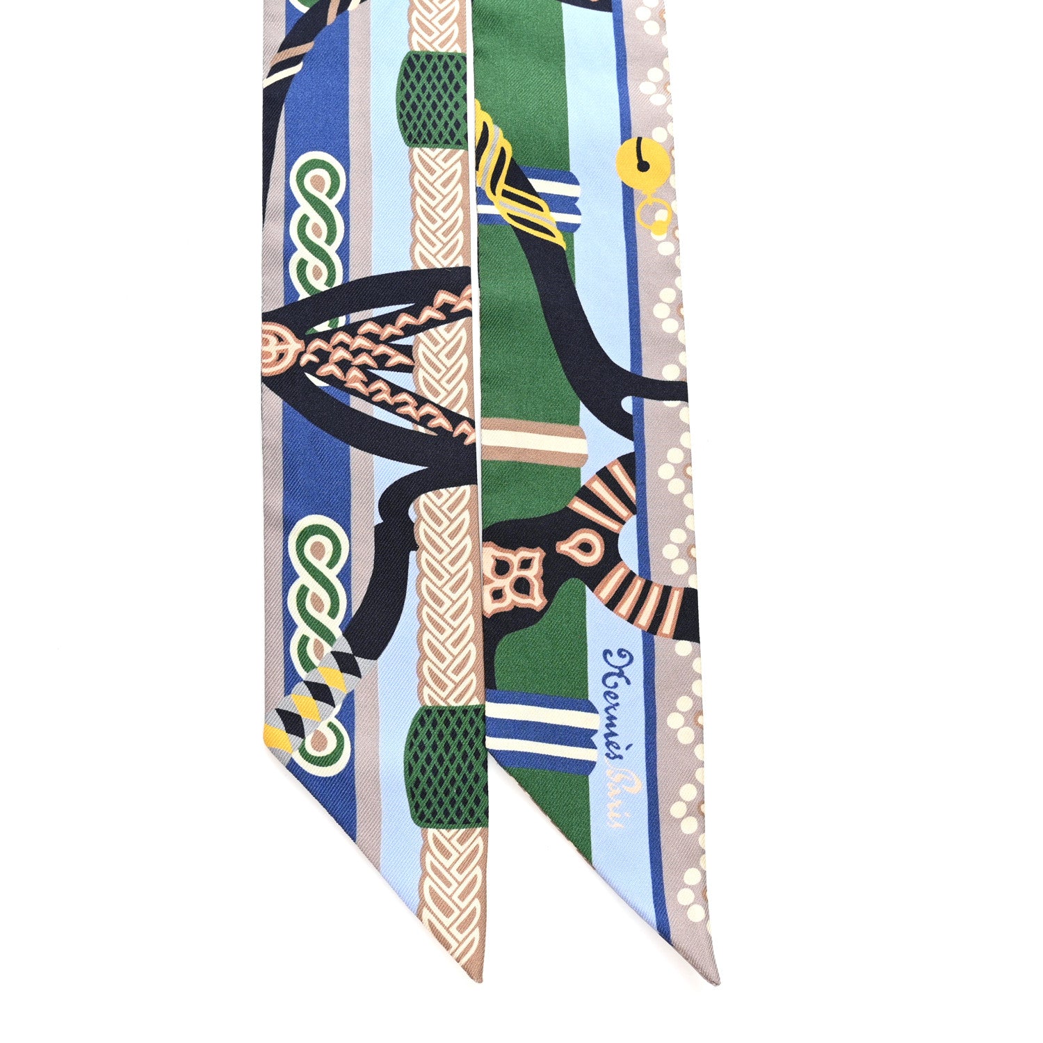 Hermes Silk Fantaisie D'Etriers Twilly Bleu Ciel Vert Marine 2 of 4