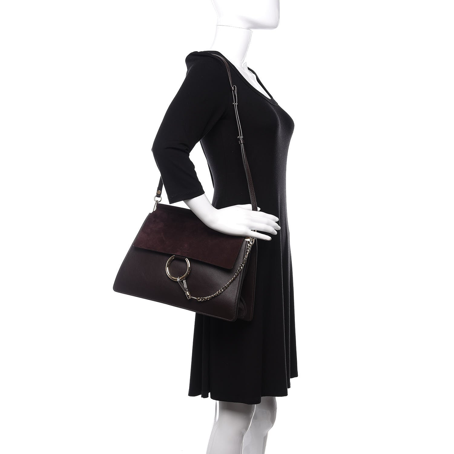Chloe Calfskin Suede Medium Faye Shoulder Bag Carbon Brown 2 of 10