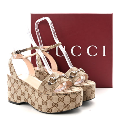 Gucci Monogram Nappa Chalotte Horsebit Ankle Strap 75mm Flatform Sandals 39.5 Beige Ebony 9 of 9