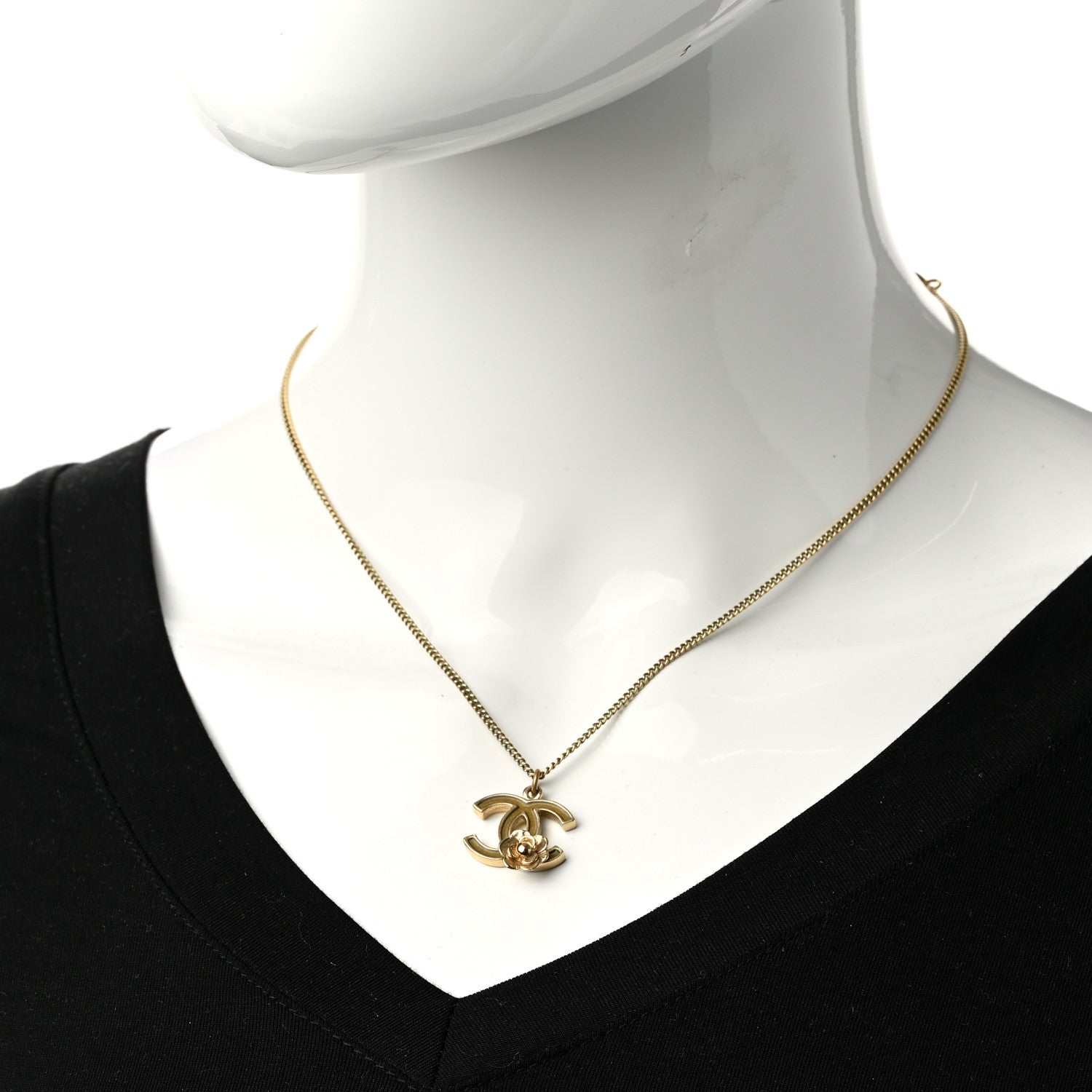 Chanel Resin CC Camellia Flower Necklace Gold 2 of 6