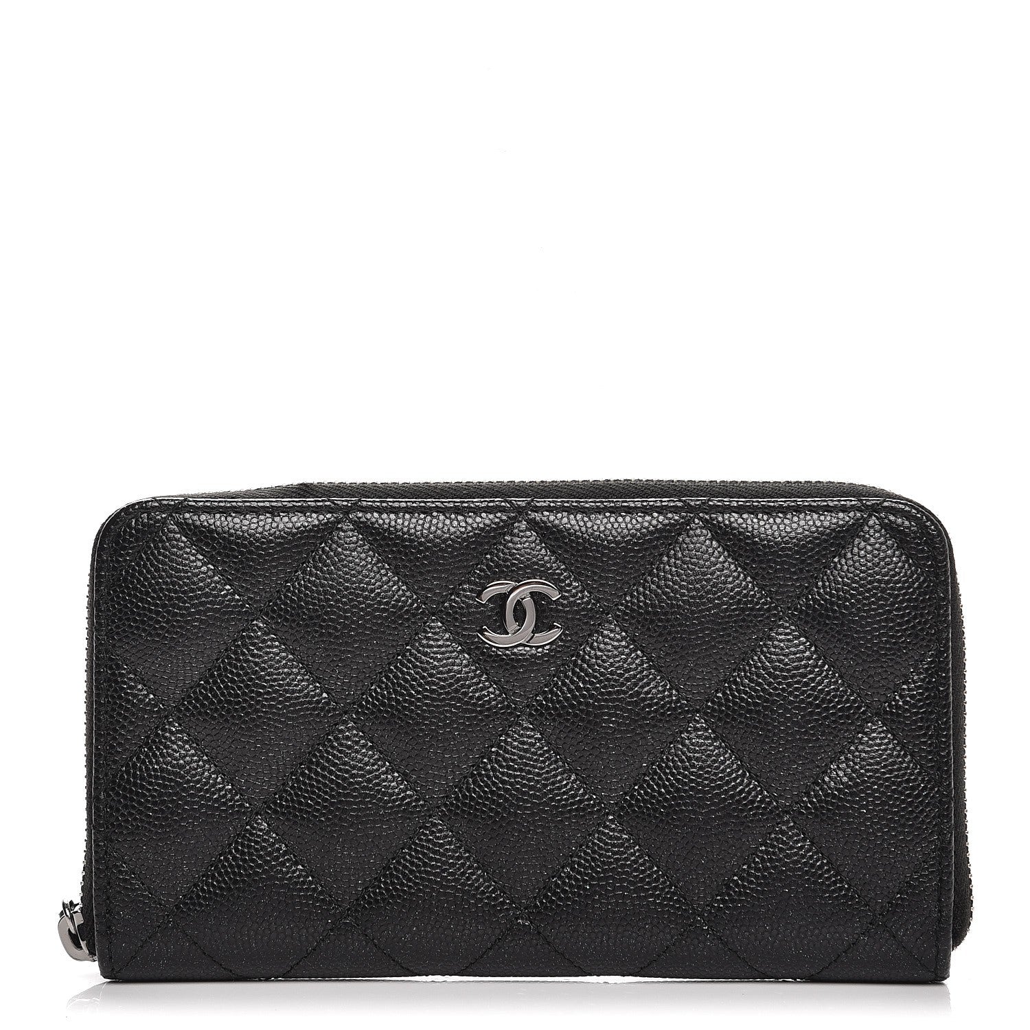 Chanel Metallic Caviar Quilted Small Zip Around Wallet Black 1 of 9