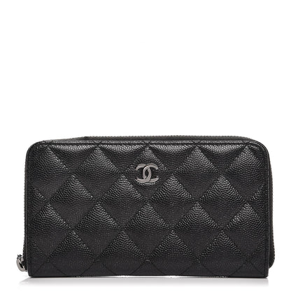 Chanel Metallic Caviar Quilted Small Zip Around Wallet Black 1 of 9