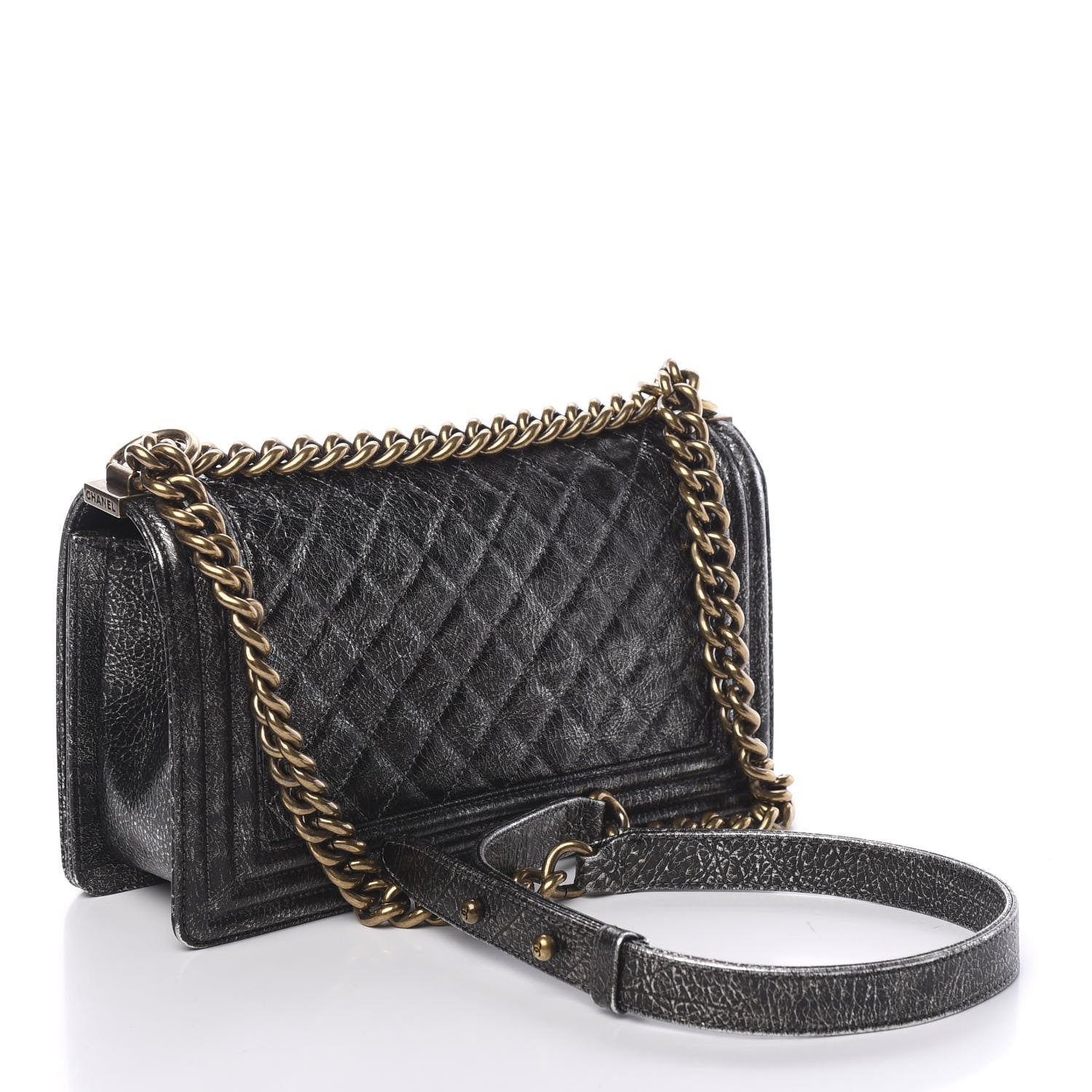 Chanel Cracked Metallic Calfskin Quilted Medium Boy Flap Dark Silver 2 of 16