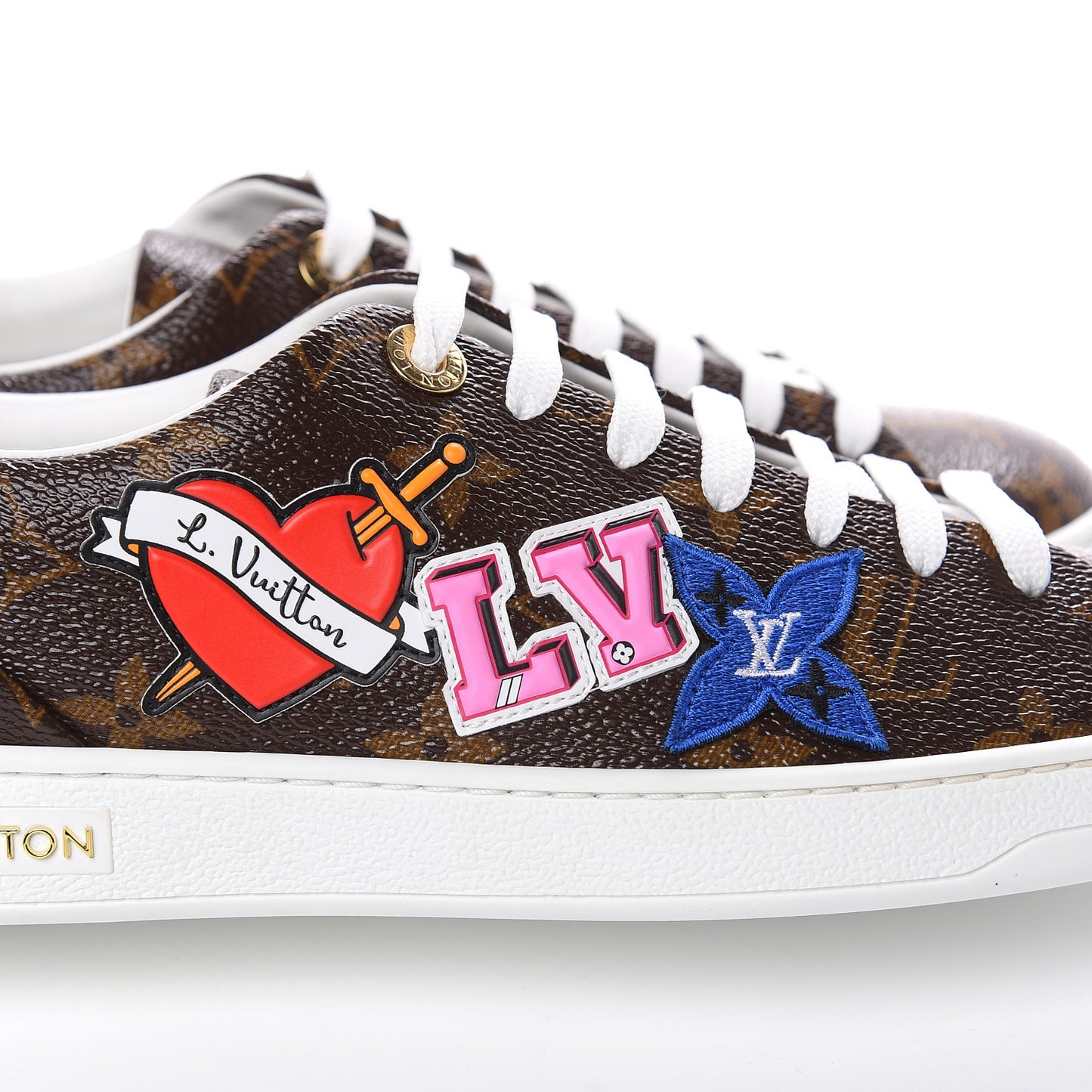Calfskin Monogram LV Black Heart Sneakers 37.5 Cacao