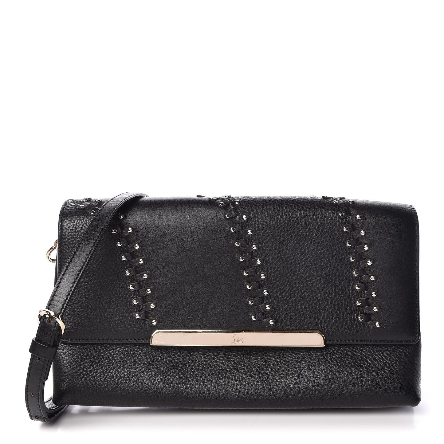 Calfskin Studded Frankenloubi Flap Crossbody Clutch Black