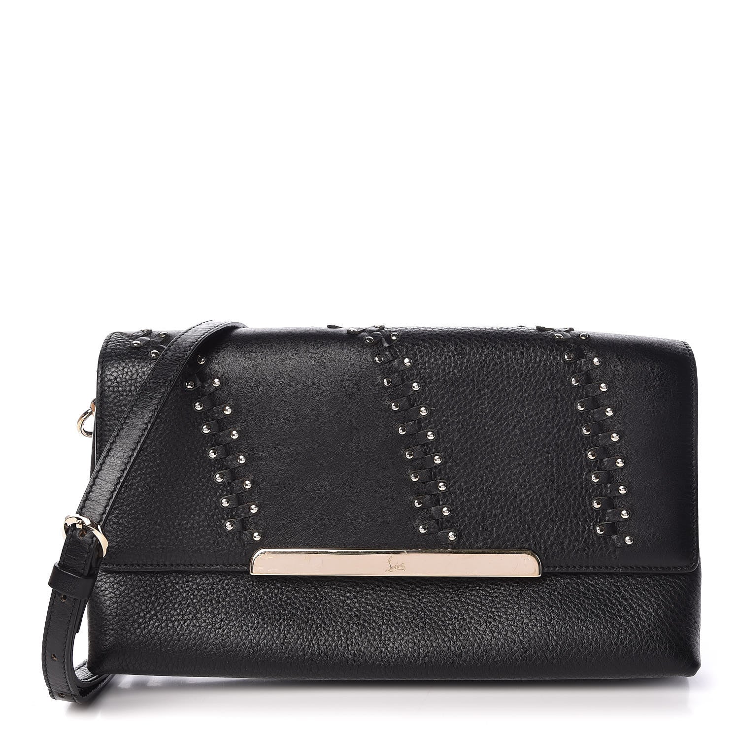 Christian Louboutin Calfskin Studded Frankenloubi Flap Crossbody Clutch Black 1 of 10