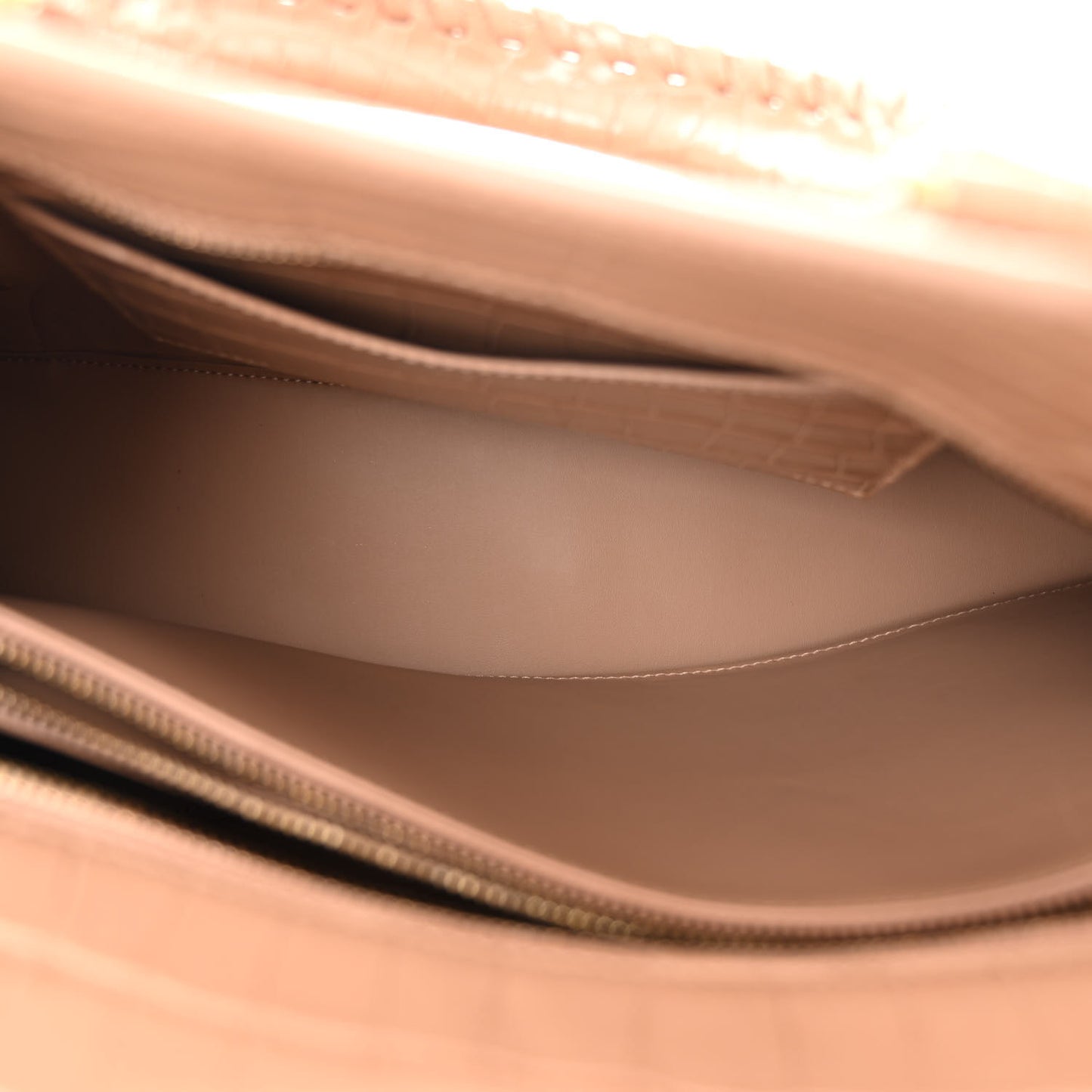 Shiny Supple Calfskin Crocodile Embossed Neo Classic Gold Hardware City Nude Beige