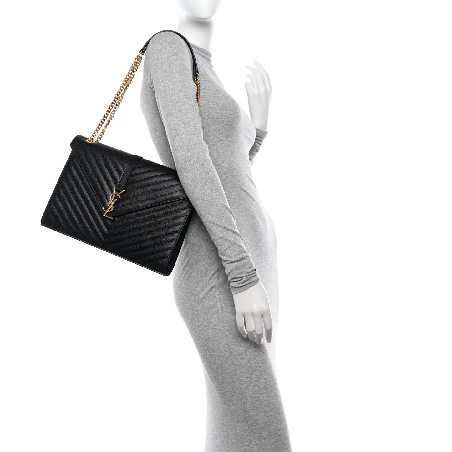 Grain De Poudre Matelasse Chevron Large Monogram Satchel Black