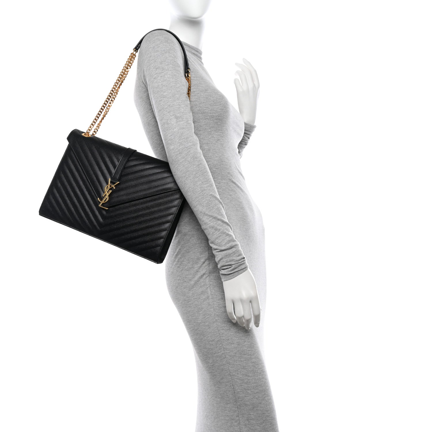 Saint Laurent Grain De Poudre Matelasse Chevron Large Monogram Satchel Black 2 of 10