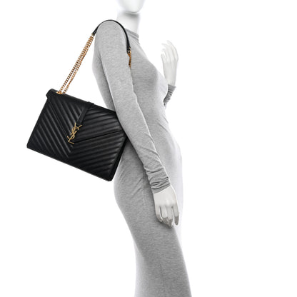 Saint Laurent Grain De Poudre Matelasse Chevron Large Monogram Satchel Black 2 of 10