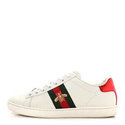 Gucci Calfskin Ayers Bee Embroidered Womens Ace Sneakers 37 White Red Flame Green 1 of 11