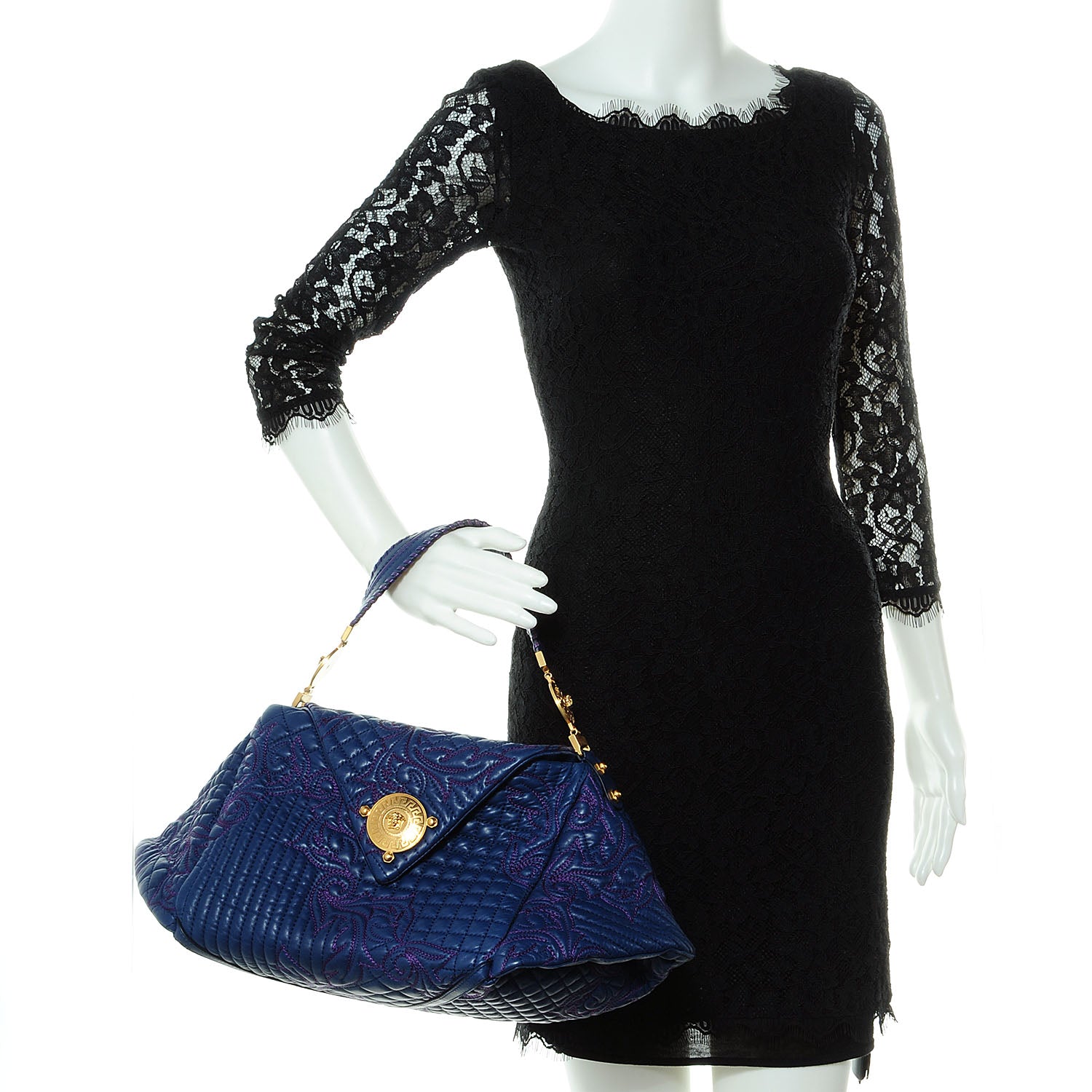 Versace Leather Quilted Vanitas Bag Midnight Blue 2 of 7