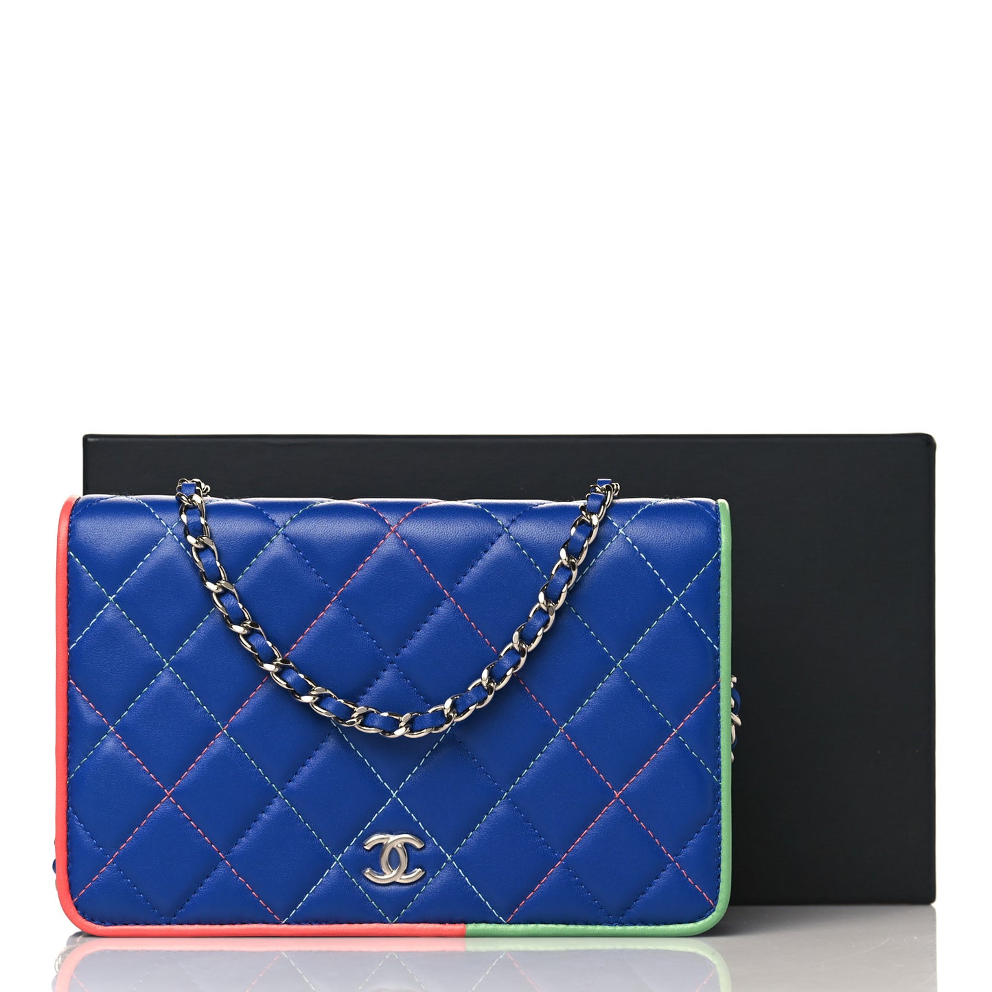 Lambskin Quilted Wallet On Chain WOC Blue Orange Green