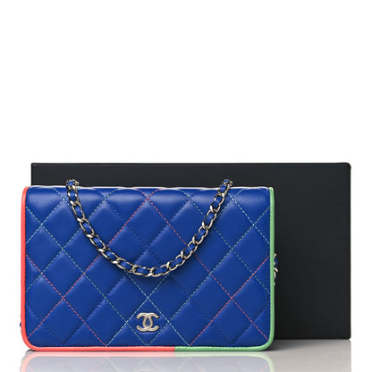 Chanel Lambskin Quilted Wallet On Chain WOC Blue Orange Green 10 of 10
