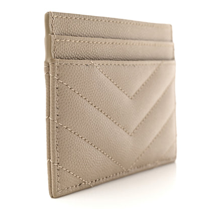 Saint Laurent Grain De Poudre Matelasse Chevron Monogram Credit Card Case Sea Salt 3 of 7