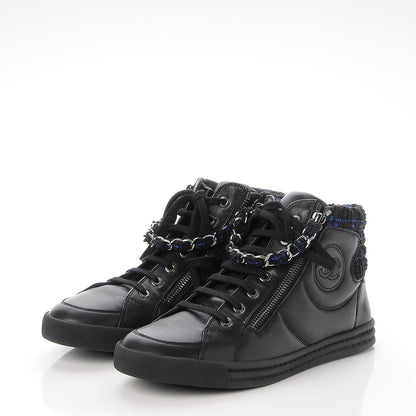 Chanel Lambskin Tweed Zipped Sneakers 38.5 Black Blue 3 of 9