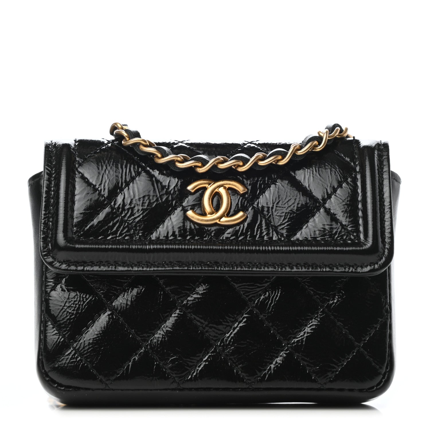 Chanel Shiny Aged Calfskin Quilted Waist Belt Bag Black 1 of 8