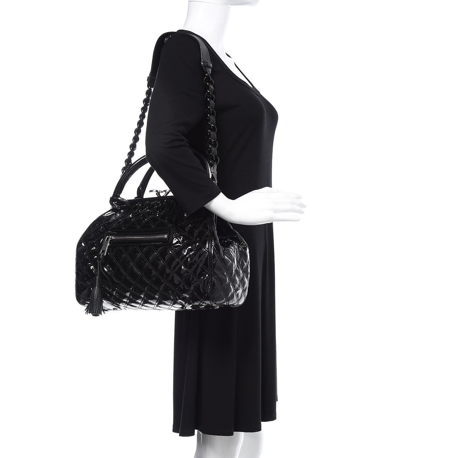 Marc Jacobs Patent Calfskin Quilted Stam Black 1 of 12