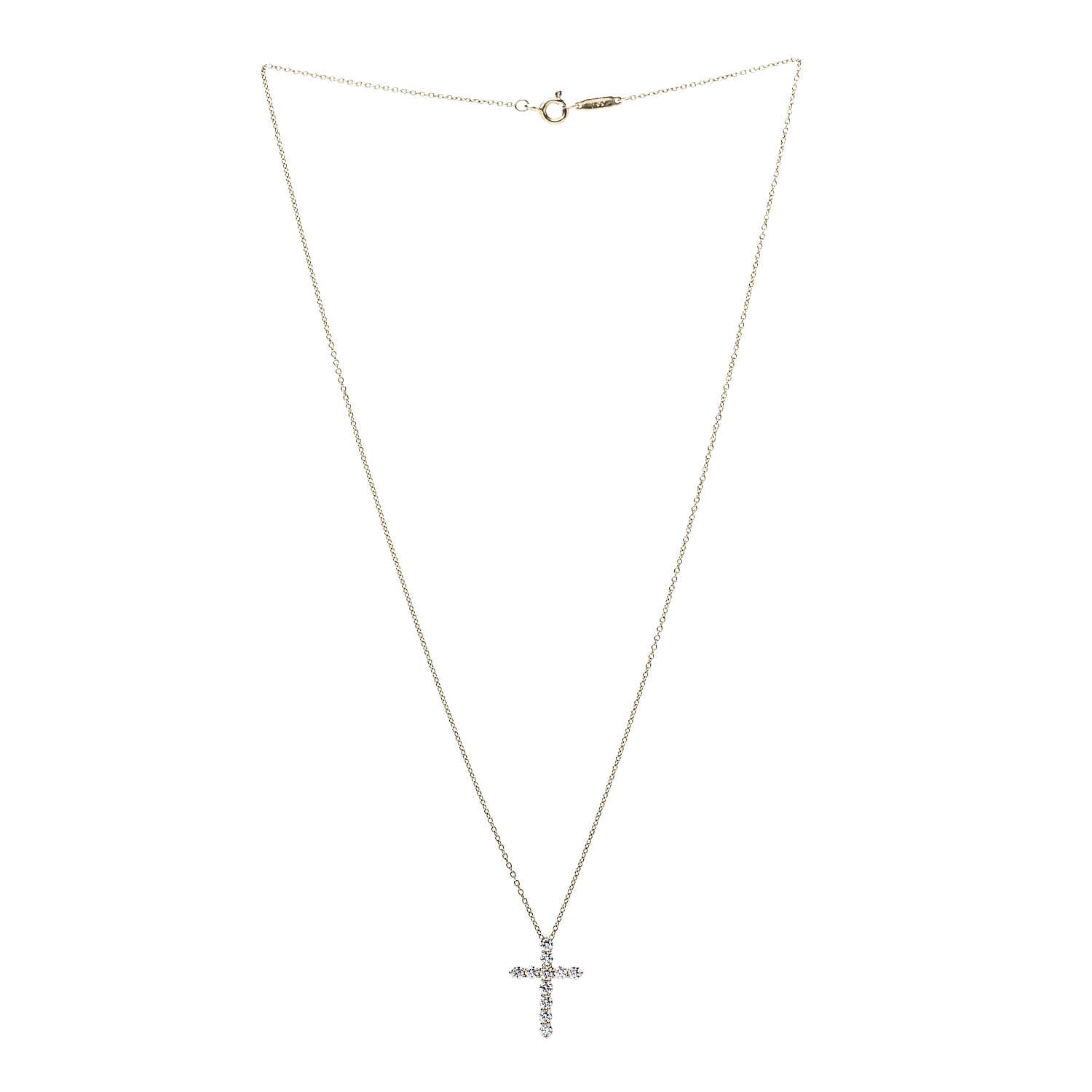 Tiffany 18K Yellow Gold Diamond .42ct Cross Pendant Necklace 3 of 7