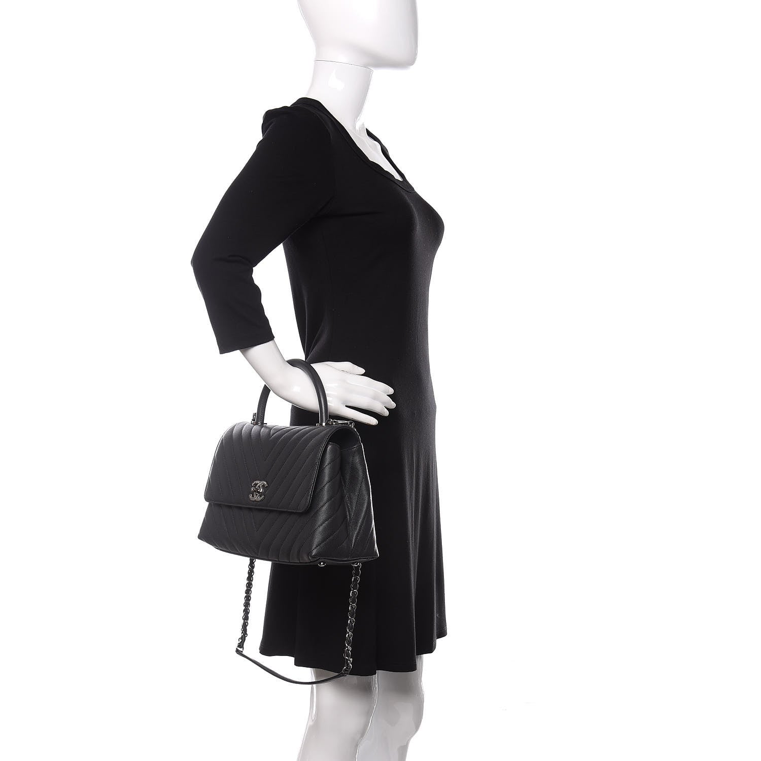 Chanel Caviar Chevron Quilted Small Coco Handle Flap Dark Grey 2 of 12
