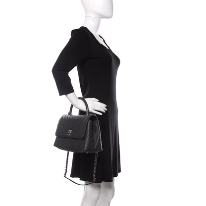 Chanel Caviar Chevron Quilted Small Coco Handle Flap Dark Grey 2 of 12