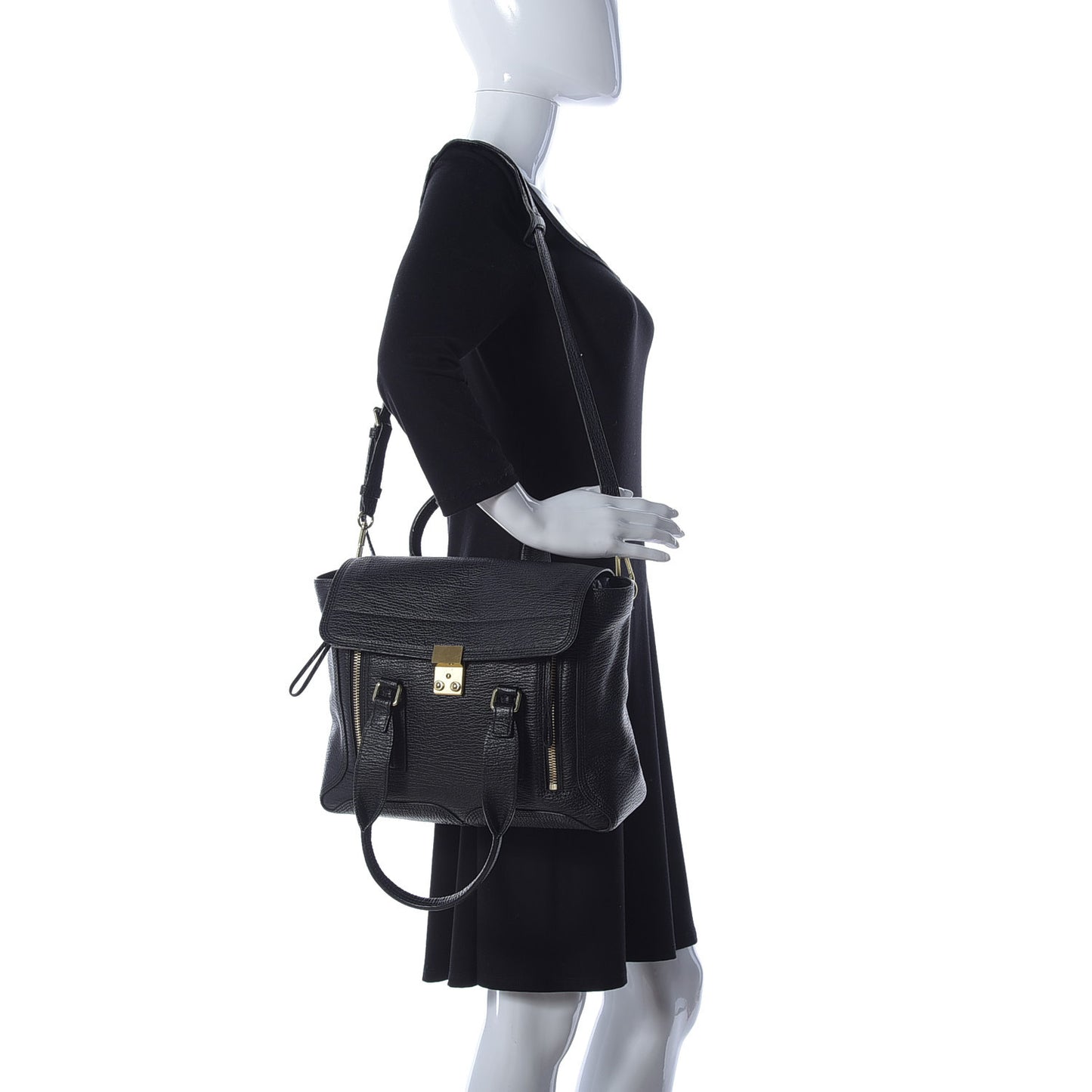 Textured Calfskin Medium Pashli Satchel Black