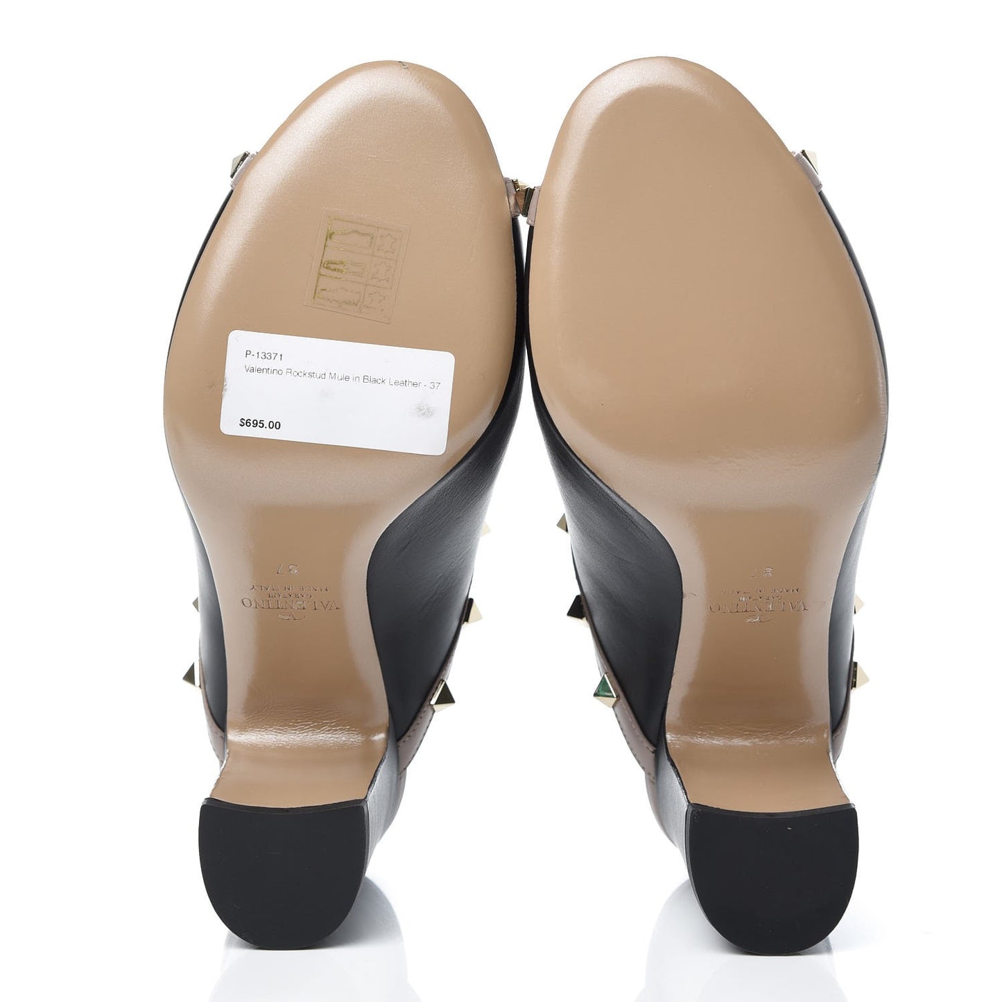 Calfskin Rockstud High Heel Slide Sandals 37 Black Poudre