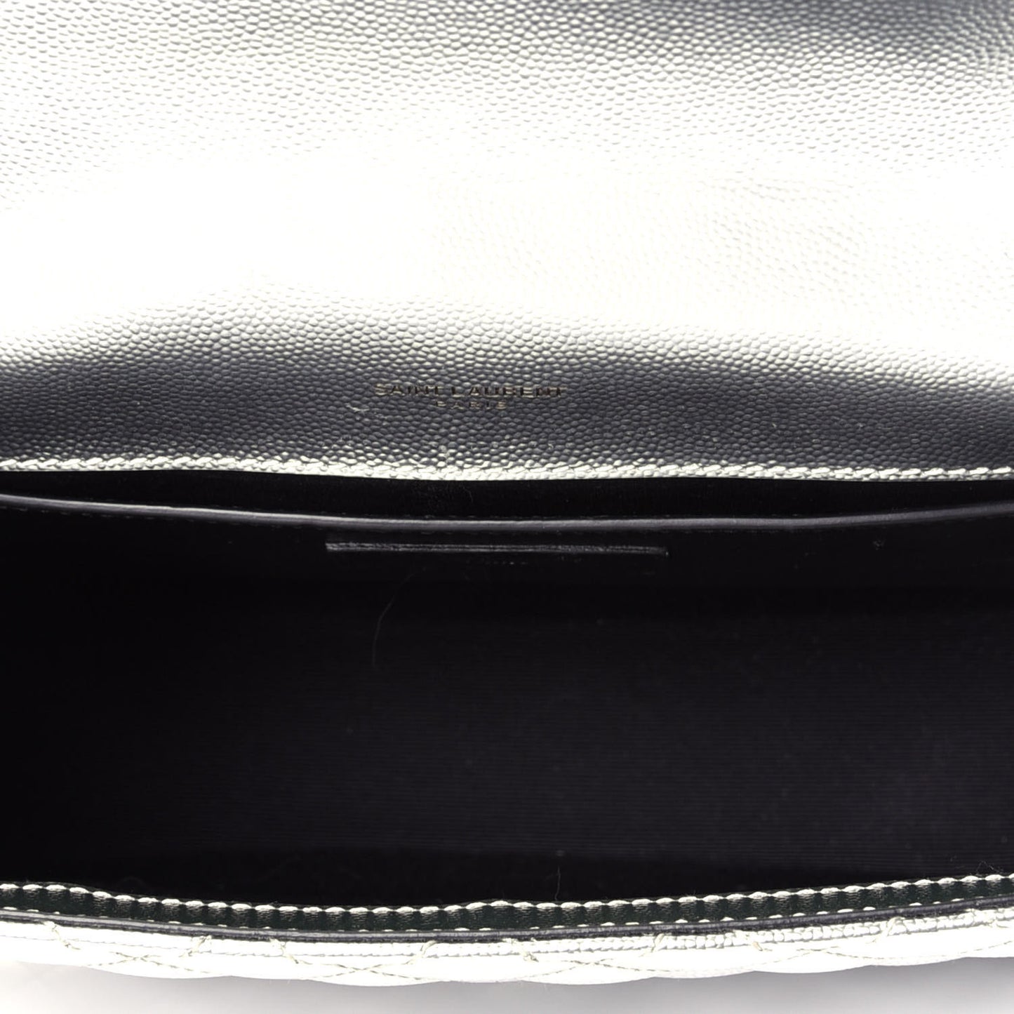 Metallic Grain De Poudre Textured Mixed Matelasse Triquilt Medium Monogram Satchel Silver