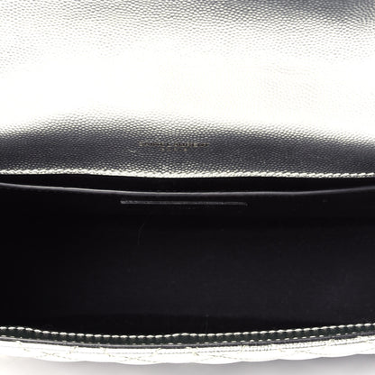 Saint Laurent Metallic Grain De Poudre Textured Mixed Matelasse Triquilt Medium Monogram Satchel Silver 5 of 8