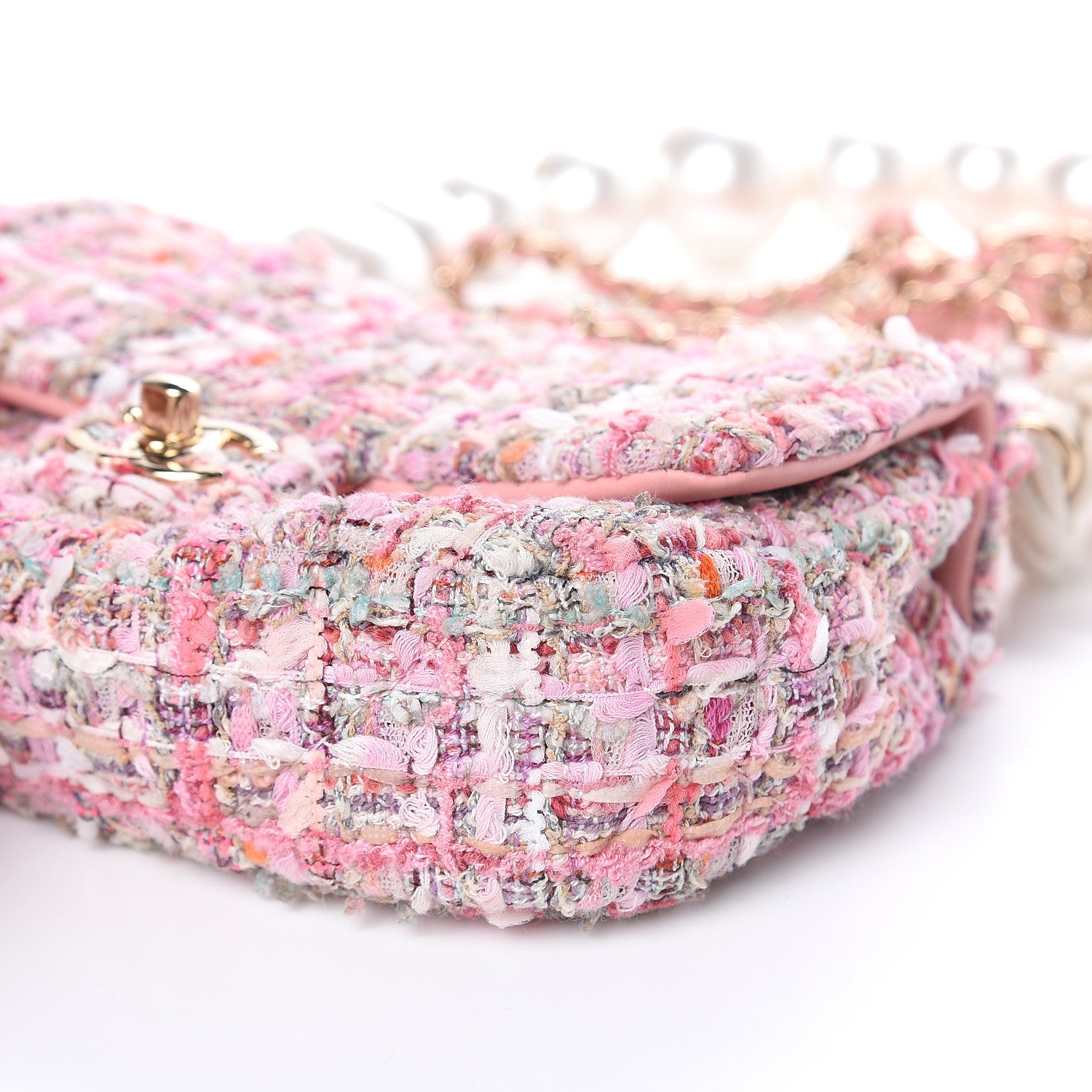 Chanel Tweed Mini Pearl Handle Flap Pink Beige Orange Ecru 9 of 10