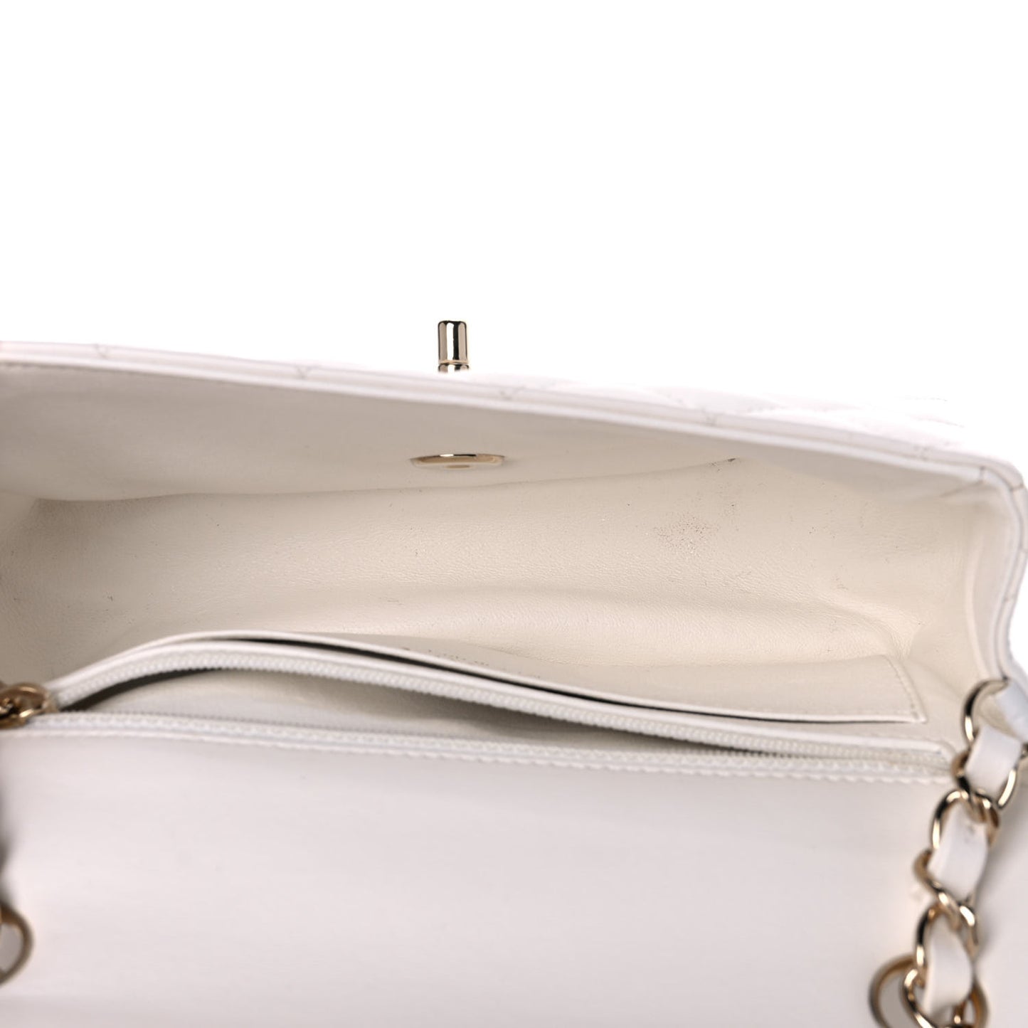 Lambskin Quilted Mini Rectangular Flap White