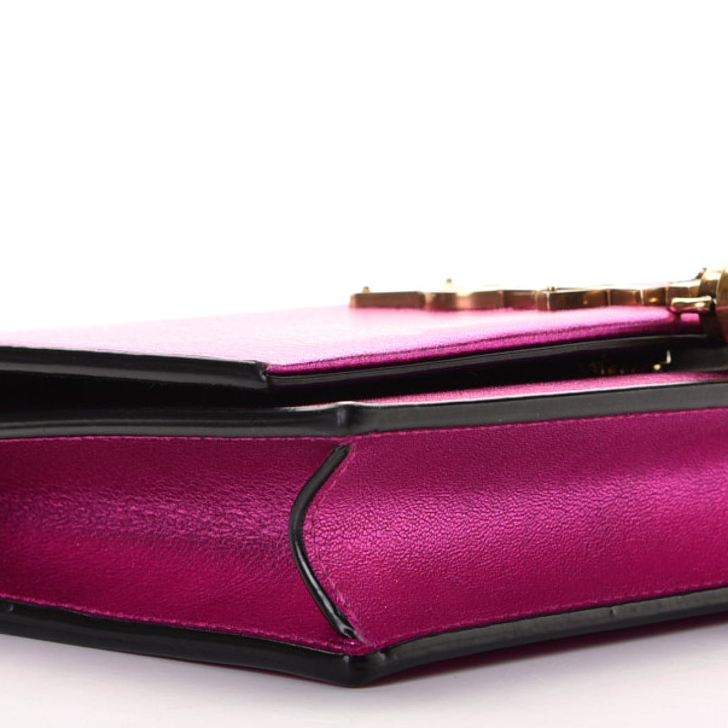 Metallic Calfskin Classic Monogram Kate Tassel Chain Wallet Fuchsia