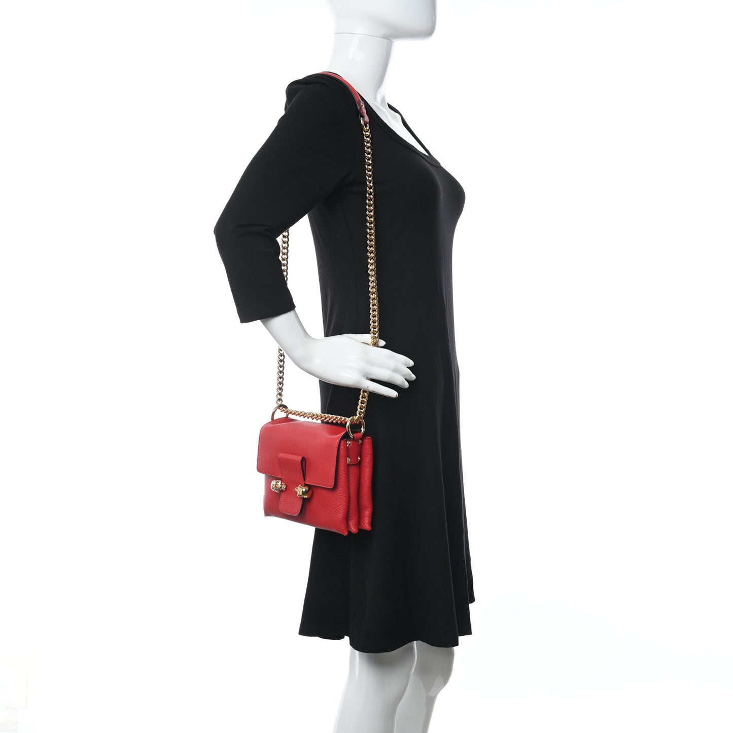 Calfskin Small Twin Skull Chain Crossbody Red