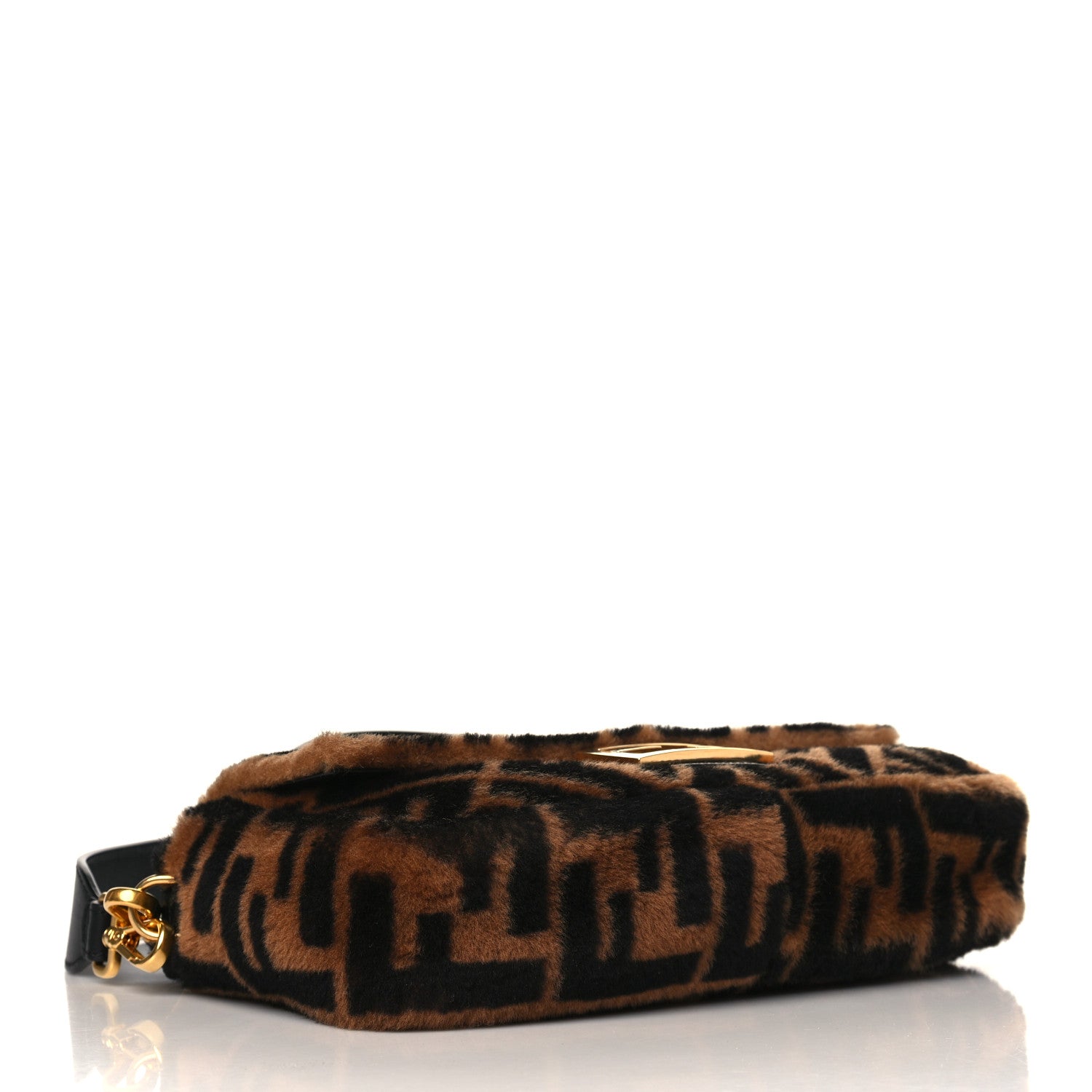 Fendi Shearling Vitello Dolce Macro FF 1974 Baguette Tobacco Black 4 of 9