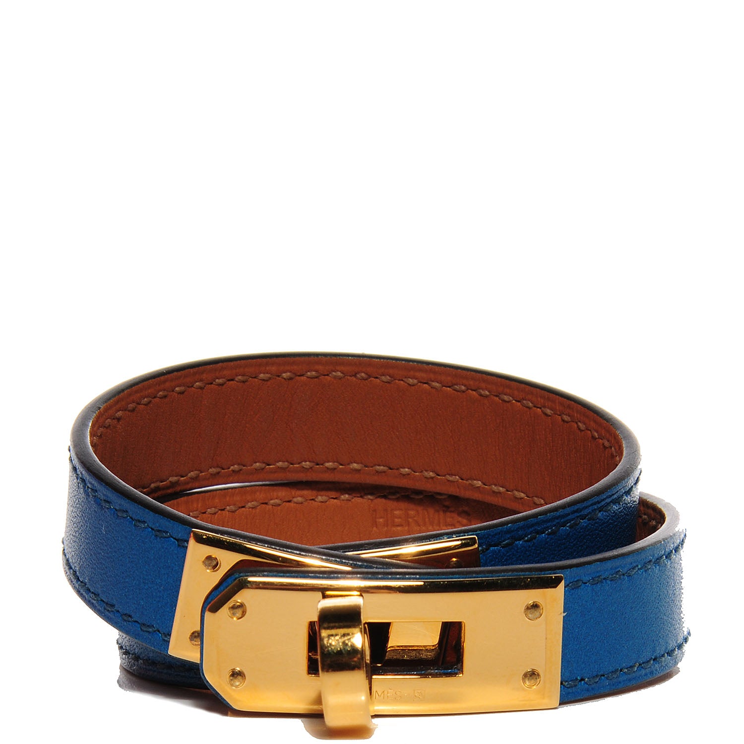 Hermes Tadelakt Kelly Double Tour Bracelet XS Bleu Izmir 1 of 7
