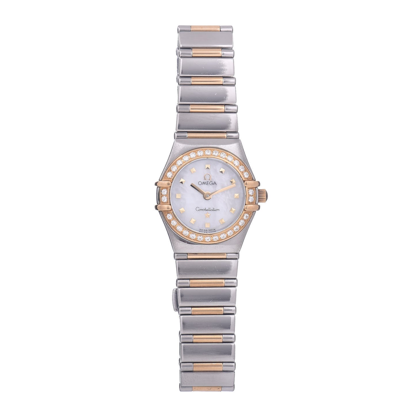 Stainless Steel 18K Yellow Gold Diamond Bezel Mother of Pearl 23mm Constellation My Choice Quartz Watch 895.1243