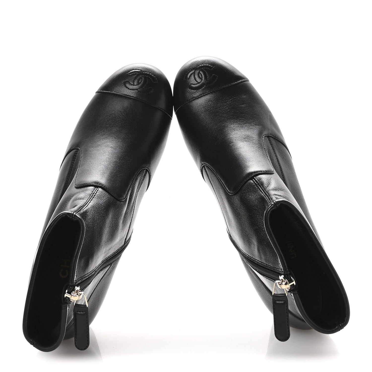 Chanel Stretch Lambskin Cap Toe CC Uniform Short Boots 36.5 Black 2 of 9